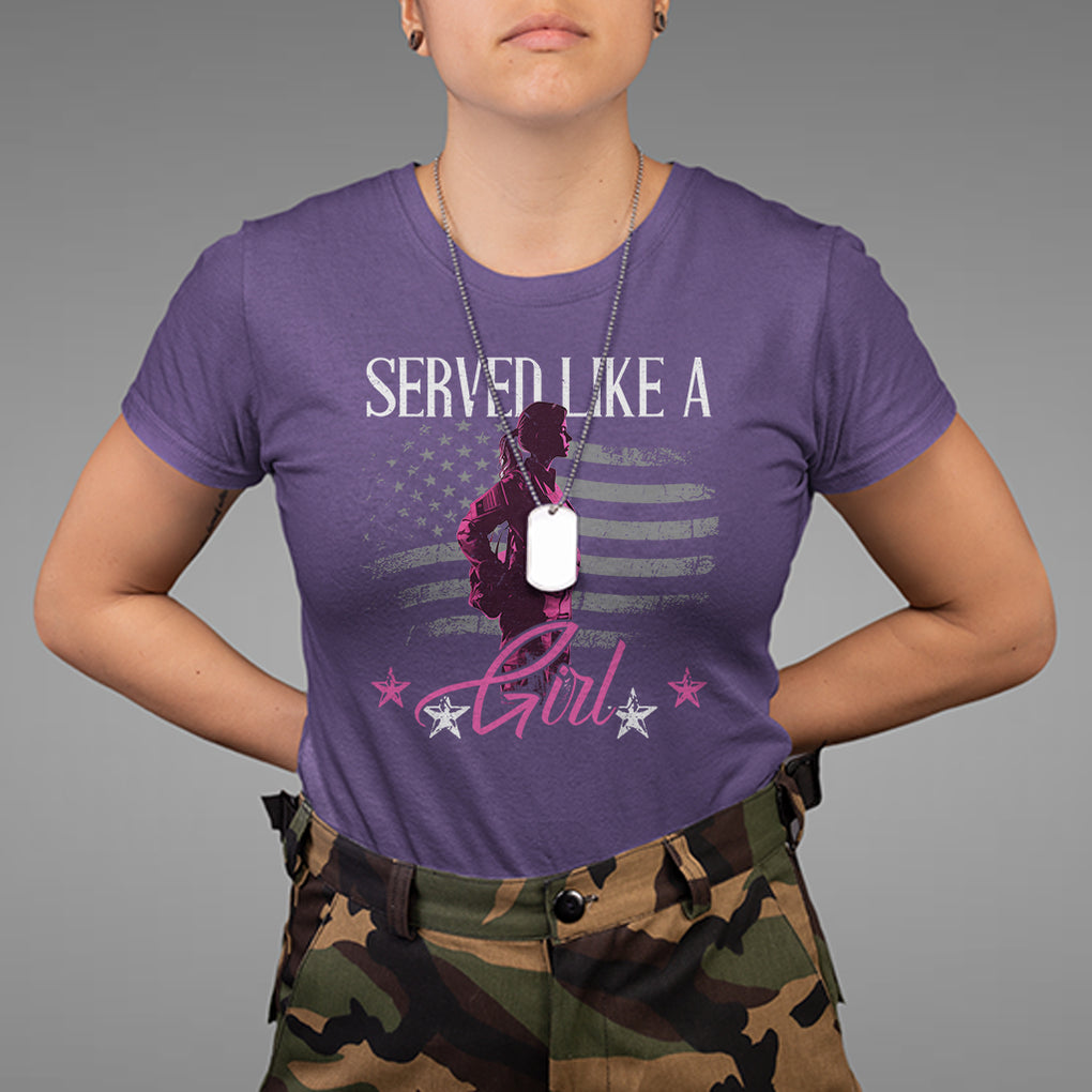 Female Veteran T Shirt Served Like A Girl American Flag US Pride TS02 Purple Printyourwear