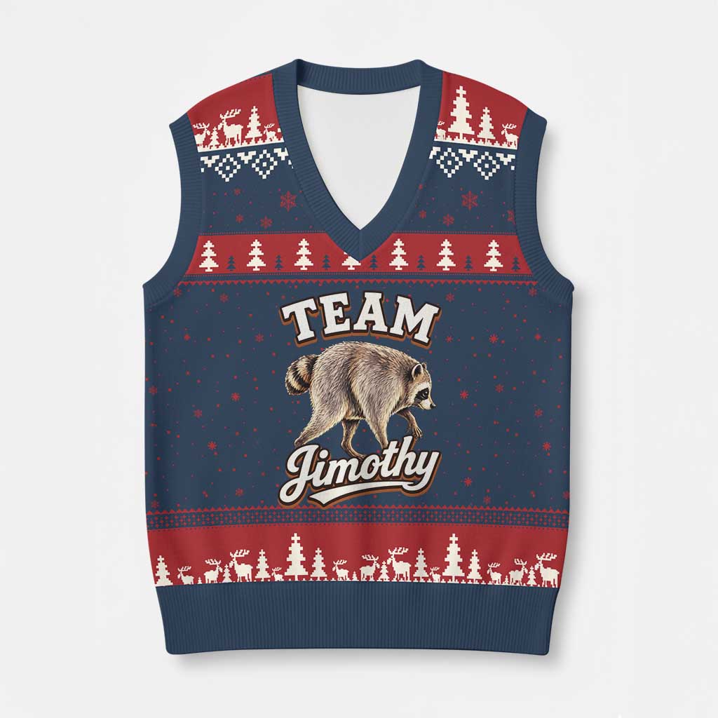 Team Jimothy Funny Viral Seattle Raccoon Legend V-Neck Knit Sweater Vest Trash Panda Meme Vintage Sports Style Graphic TS02 Navy Red Print Your Wear