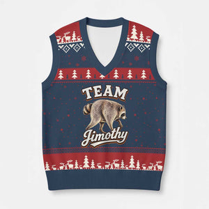 Team Jimothy Funny Viral Seattle Raccoon Legend V-Neck Knit Sweater Vest Trash Panda Meme Vintage Sports Style Graphic TS02 Navy Red Print Your Wear