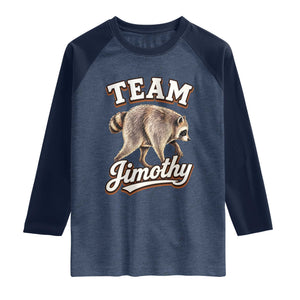 Team Jimothy Funny Viral Seattle Raccoon Legend Raglan Shirt Trash Panda Meme Vintage Sports Style Graphic TS02 Heather Denim Navy Print Your Wear