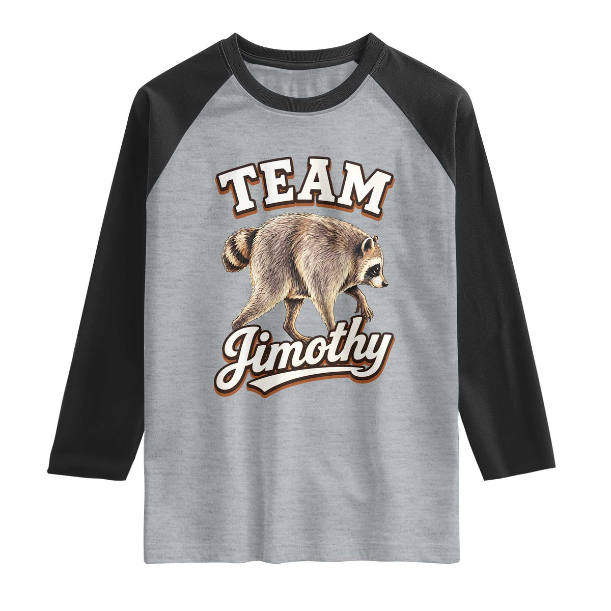 Team Jimothy Funny Viral Seattle Raccoon Legend Raglan Shirt Trash Panda Meme Vintage Sports Style Graphic TS02 Heather Gray Black Print Your Wear