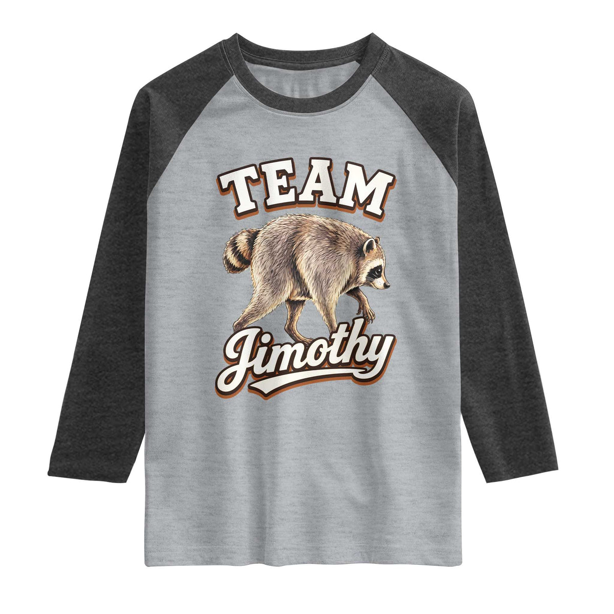 Team Jimothy Funny Viral Seattle Raccoon Legend Raglan Shirt Trash Panda Meme Vintage Sports Style Graphic TS02 Heather Gray Heather Charcoal Print Your Wear