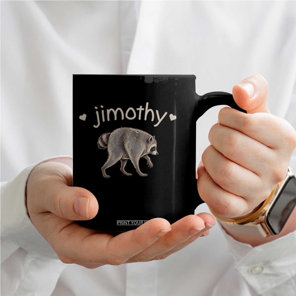 Cute Jimothy the Raccoon Heart Graphic Coffee Mug Viral Seattle Trash Panda Meme TS02 Print Your Wear