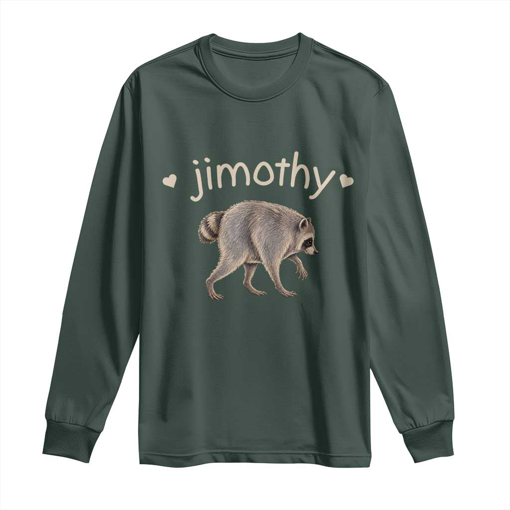 Cute Jimothy the Raccoon Heart Graphic Long Sleeve Shirt Viral Seattle Trash Panda Meme TS02 Dark Forest Green Print Your Wear