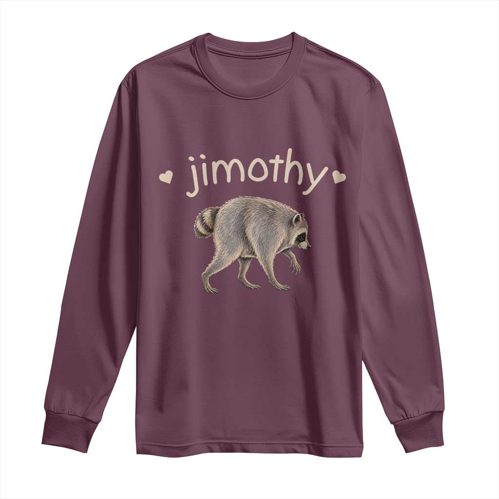 Cute Jimothy the Raccoon Heart Graphic Long Sleeve Shirt Viral Seattle Trash Panda Meme TS02 Maroon Print Your Wear