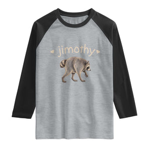 Cute Jimothy the Raccoon Heart Graphic Raglan Shirt Viral Seattle Trash Panda Meme TS02 Heather Gray Black Print Your Wear
