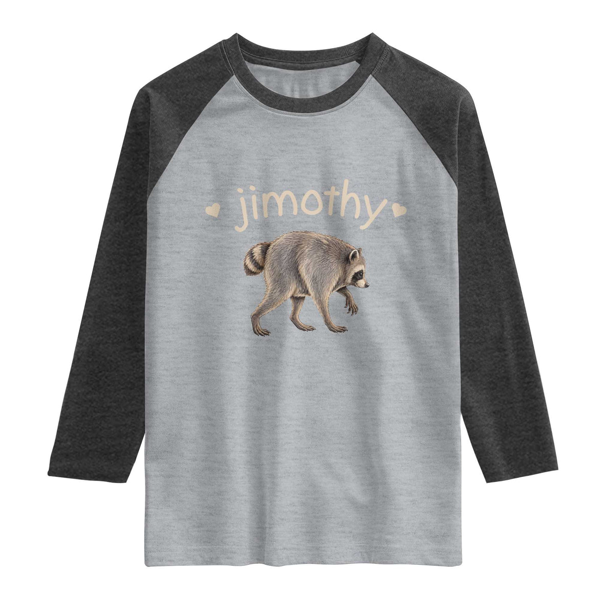 Cute Jimothy the Raccoon Heart Graphic Raglan Shirt Viral Seattle Trash Panda Meme TS02 Heather Gray Heather Charcoal Print Your Wear