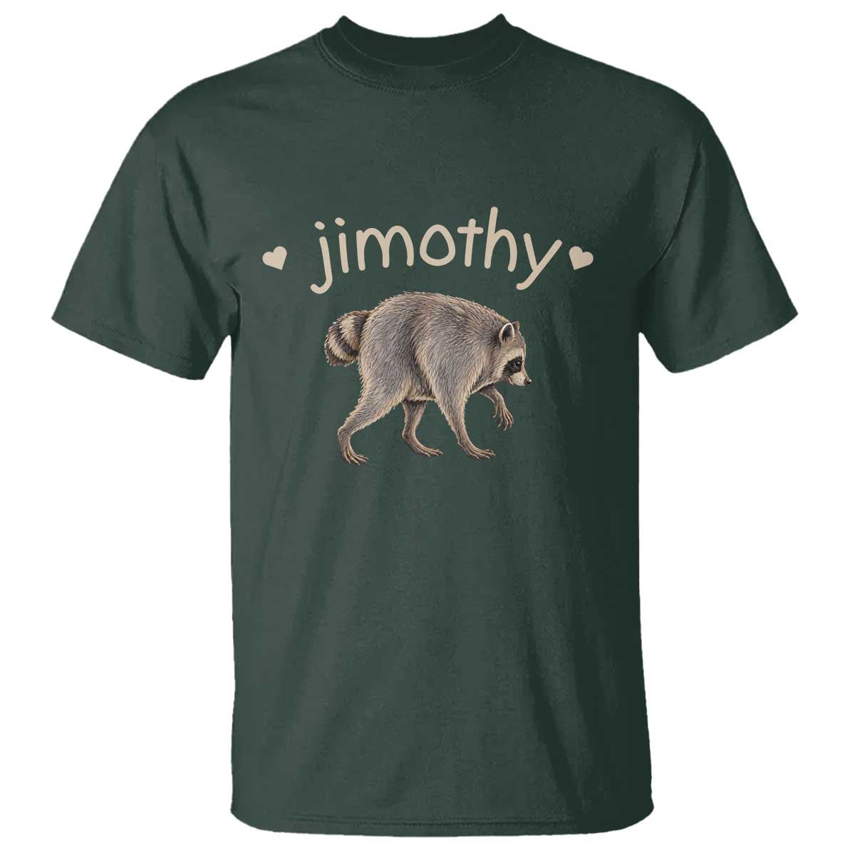 Cute Jimothy the Raccoon Heart Graphic T Shirt Viral Seattle Trash Panda Meme TS02 Dark Forest Green Print Your Wear