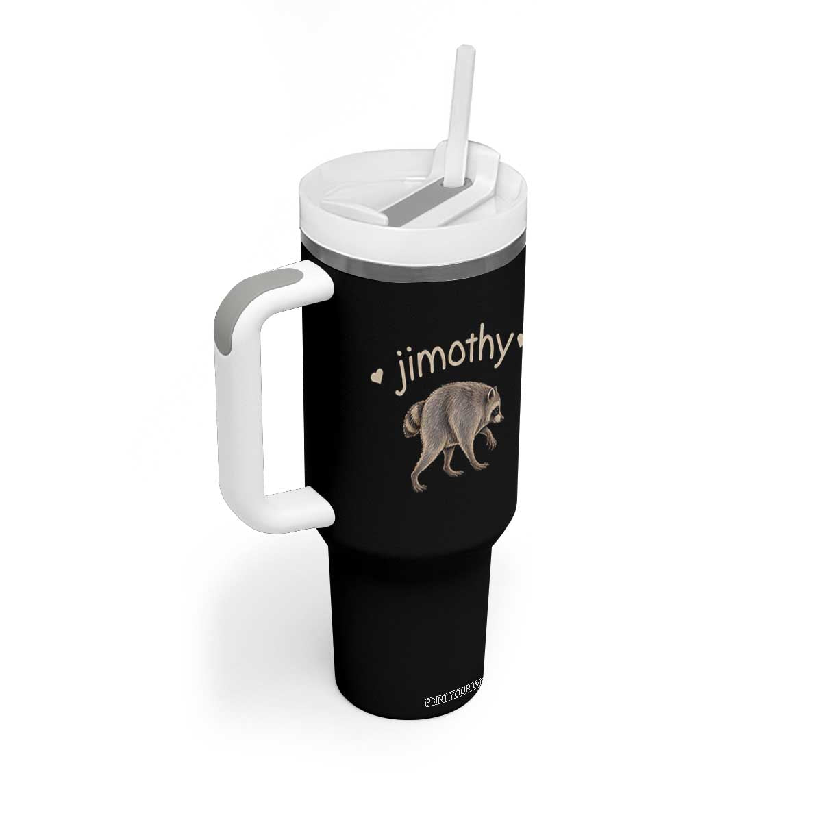 Cute Jimothy the Raccoon Heart Graphic Tumbler With Handle Viral Seattle Trash Panda Meme TS02 Print Your Wear