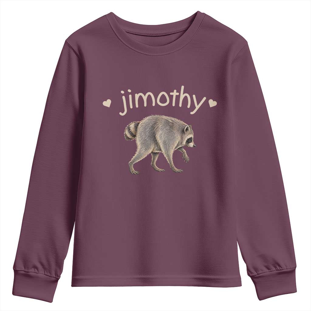 Cute Jimothy the Raccoon Heart Graphic Youth Sweatshirt Viral Seattle Trash Panda Meme TS02 Maroon Print Your Wear