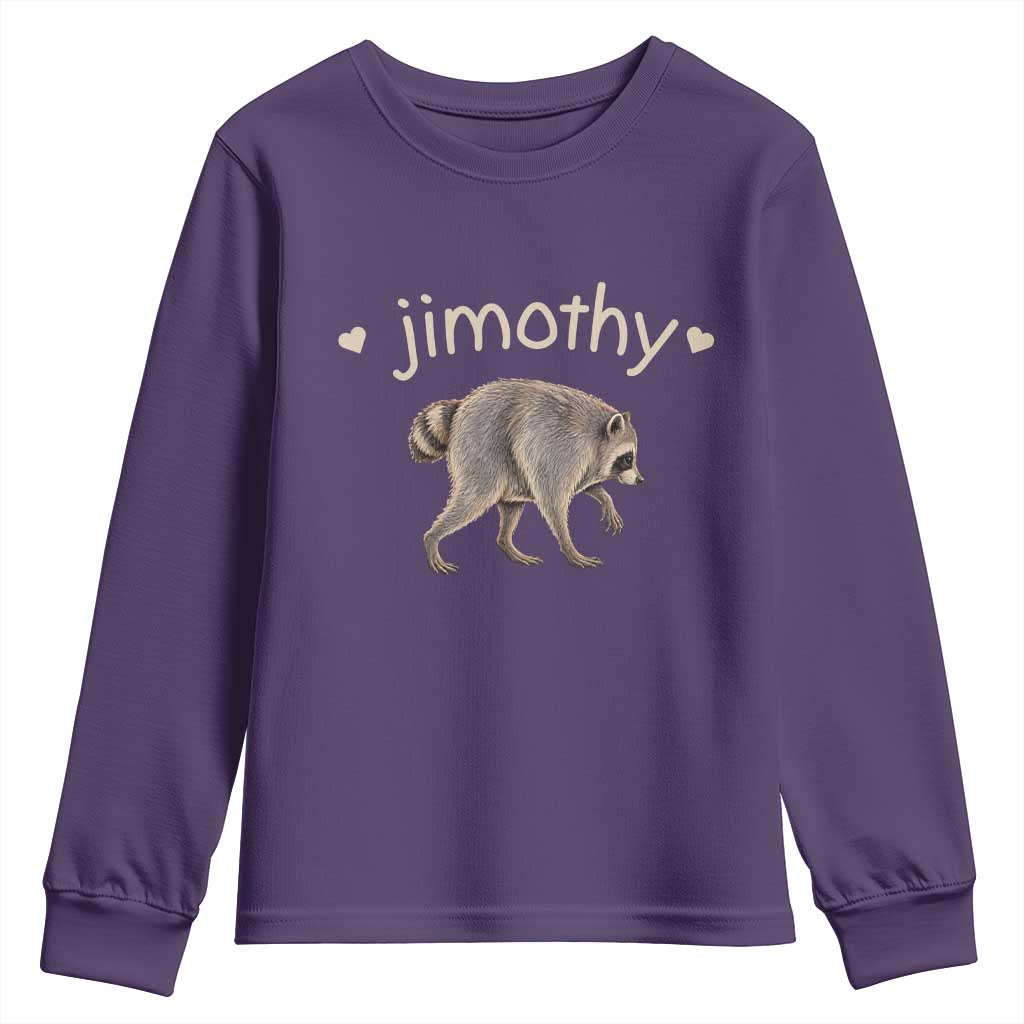 Cute Jimothy the Raccoon Heart Graphic Youth Sweatshirt Viral Seattle Trash Panda Meme TS02 Purple Print Your Wear