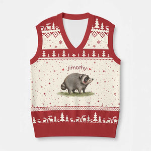 Cute Watercolor Viral Jimothy the Raccoon V-Neck Knit Sweater Vest Viral Seattle Trash Panda Meme TS02 Beige Red Print Your Wear