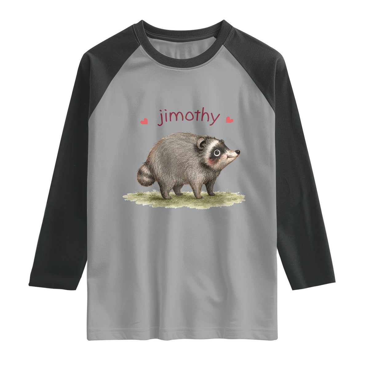 Cute Watercolor Viral Jimothy the Raccoon Raglan Shirt Viral Seattle Trash Panda Meme TS02 Sport Gray Black Print Your Wear