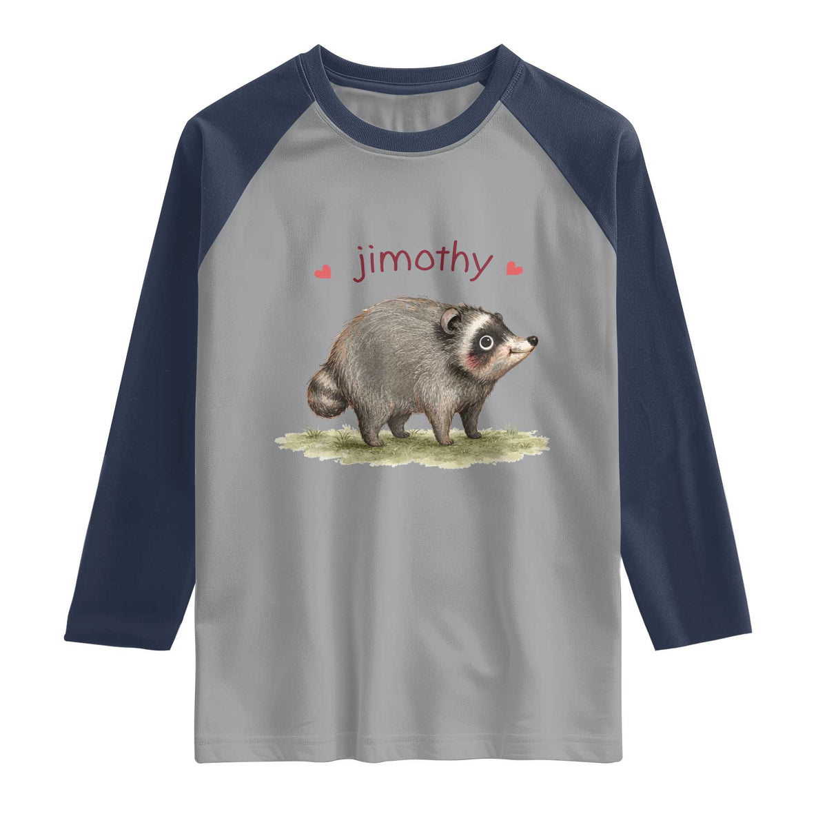 Cute Watercolor Viral Jimothy the Raccoon Raglan Shirt Viral Seattle Trash Panda Meme TS02 Sport Gray Navy Print Your Wear