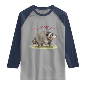Cute Watercolor Viral Jimothy the Raccoon Raglan Shirt Viral Seattle Trash Panda Meme TS02 Sport Gray Navy Print Your Wear