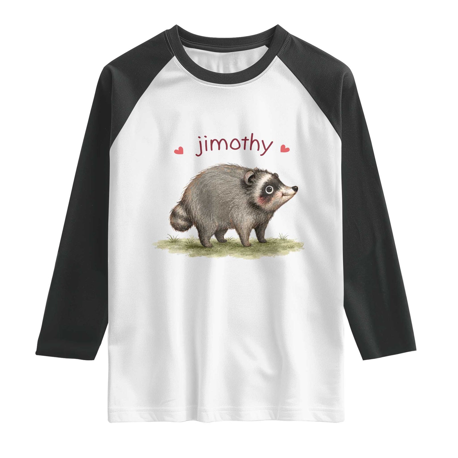 Cute Watercolor Viral Jimothy the Raccoon Raglan Shirt Viral Seattle Trash Panda Meme TS02 White Black Print Your Wear