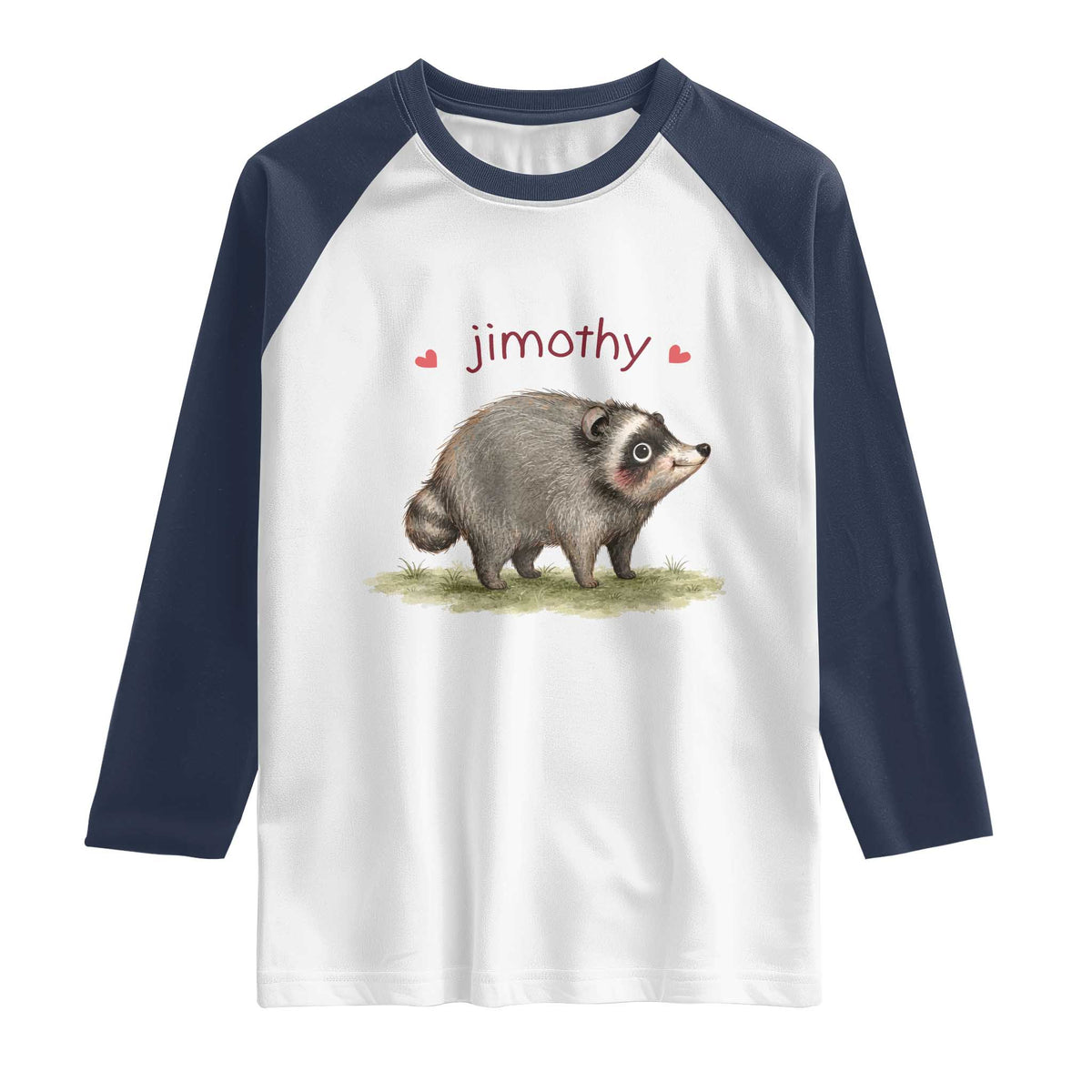 Cute Watercolor Viral Jimothy the Raccoon Raglan Shirt Viral Seattle Trash Panda Meme TS02 White Navy Print Your Wear