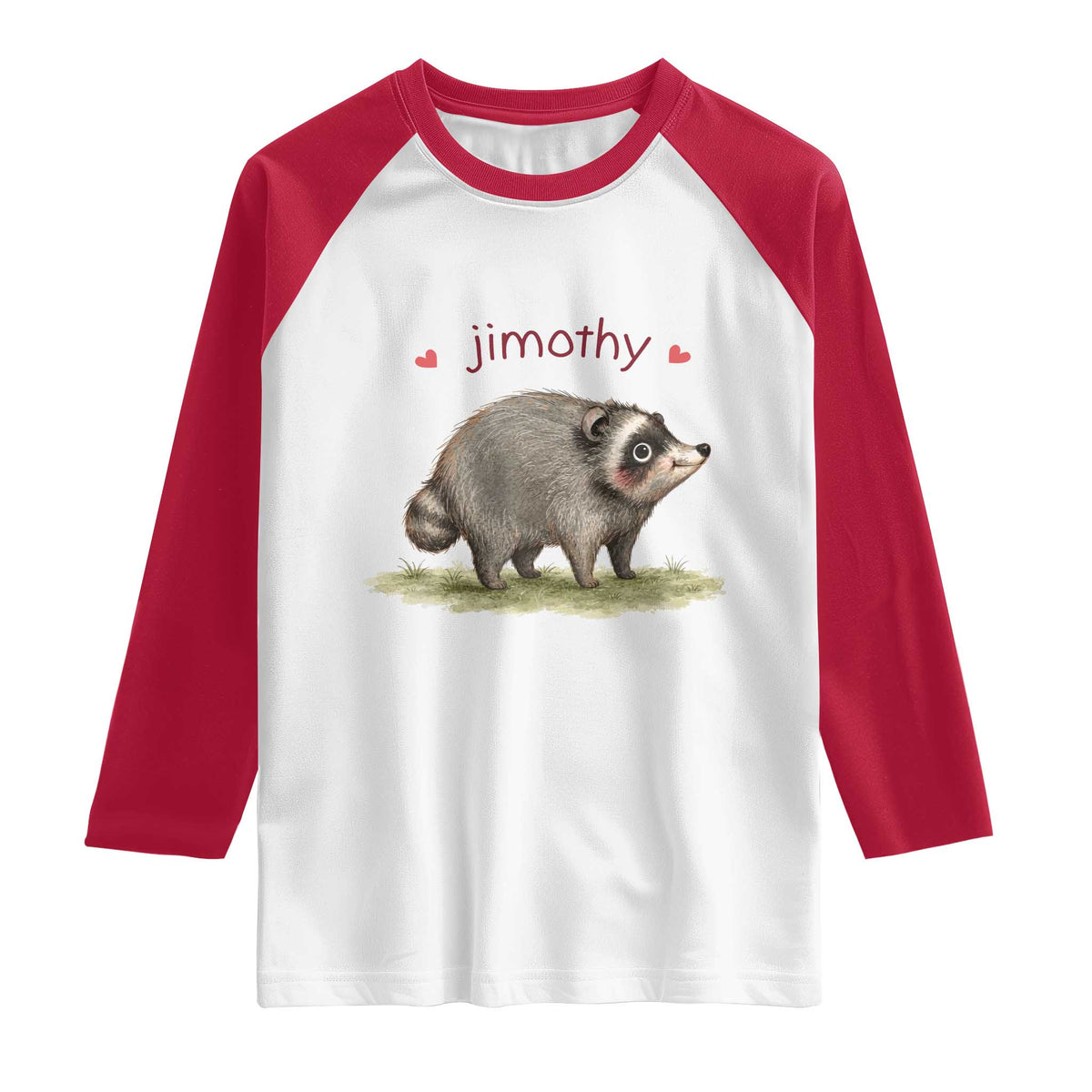 Cute Watercolor Viral Jimothy the Raccoon Raglan Shirt Viral Seattle Trash Panda Meme TS02 White Red Print Your Wear