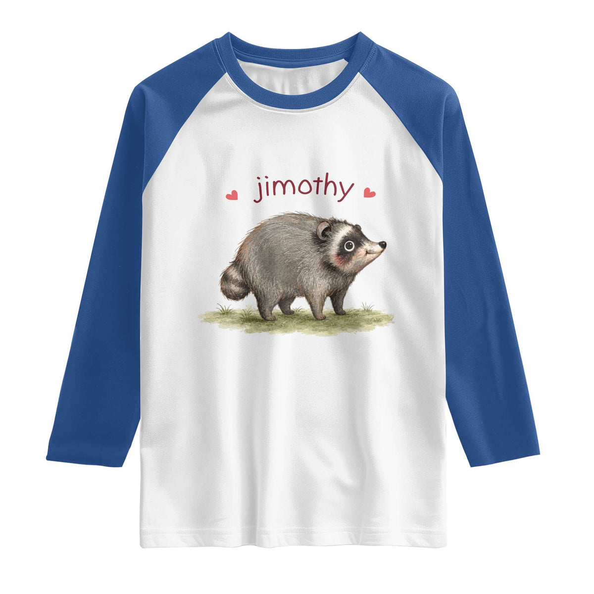 Cute Watercolor Viral Jimothy the Raccoon Raglan Shirt Viral Seattle Trash Panda Meme TS02 White Royal Print Your Wear
