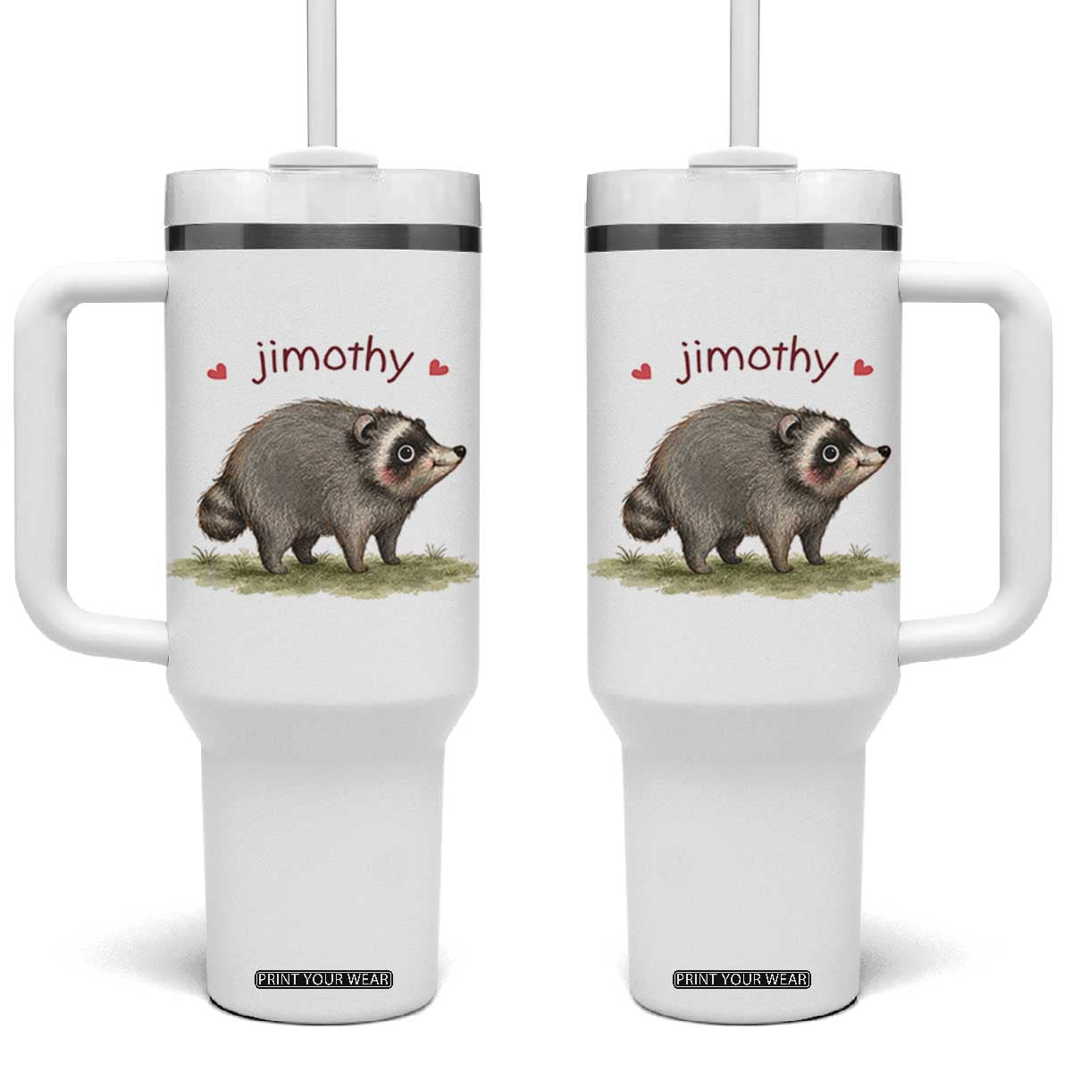 Cute Watercolor Viral Jimothy the Raccoon Tumbler With Handle Viral Seattle Trash Panda Meme TS02 One Size: 40 oz White Print Your Wear