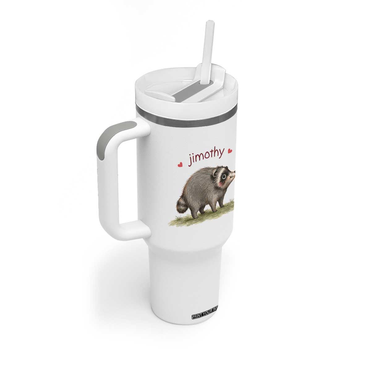 Cute Watercolor Viral Jimothy the Raccoon Tumbler With Handle Viral Seattle Trash Panda Meme TS02 Print Your Wear