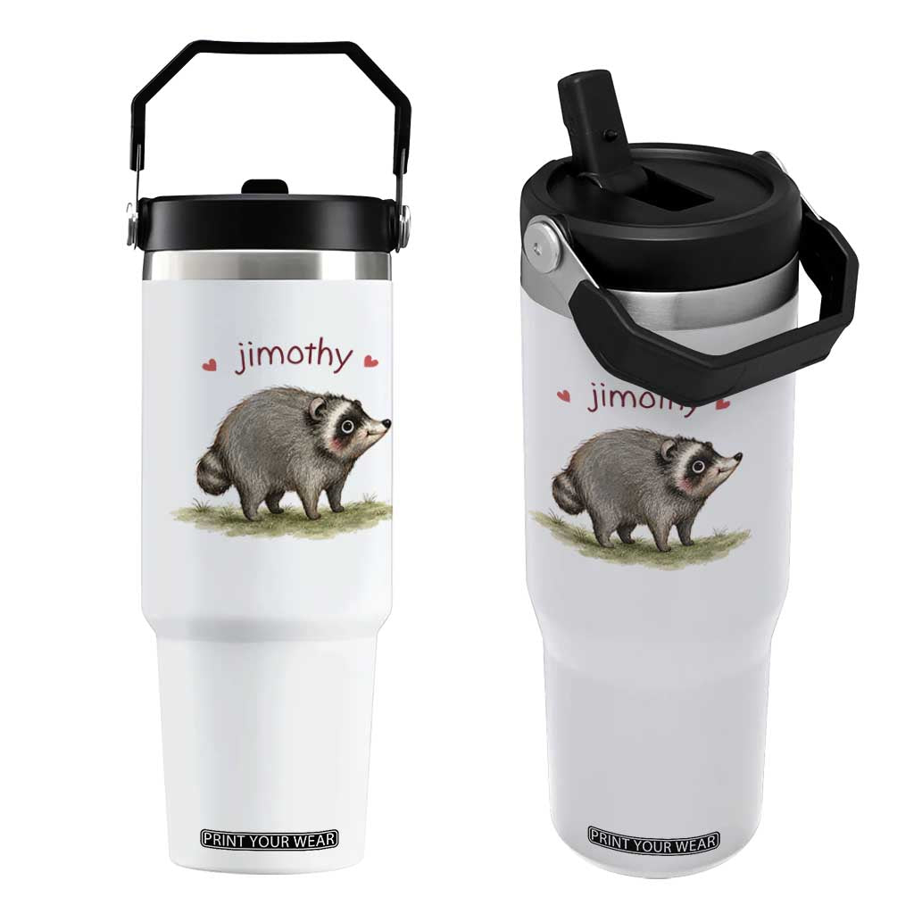 Cute Watercolor Viral Jimothy the Raccoon Flip Straw Tumbler Viral Seattle Trash Panda Meme TS02 One Size: 30 oz White Print Your Wear