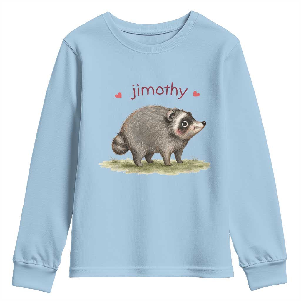Cute Watercolor Viral Jimothy the Raccoon Youth Sweatshirt Viral Seattle Trash Panda Meme TS02 Light Blue Print Your Wear