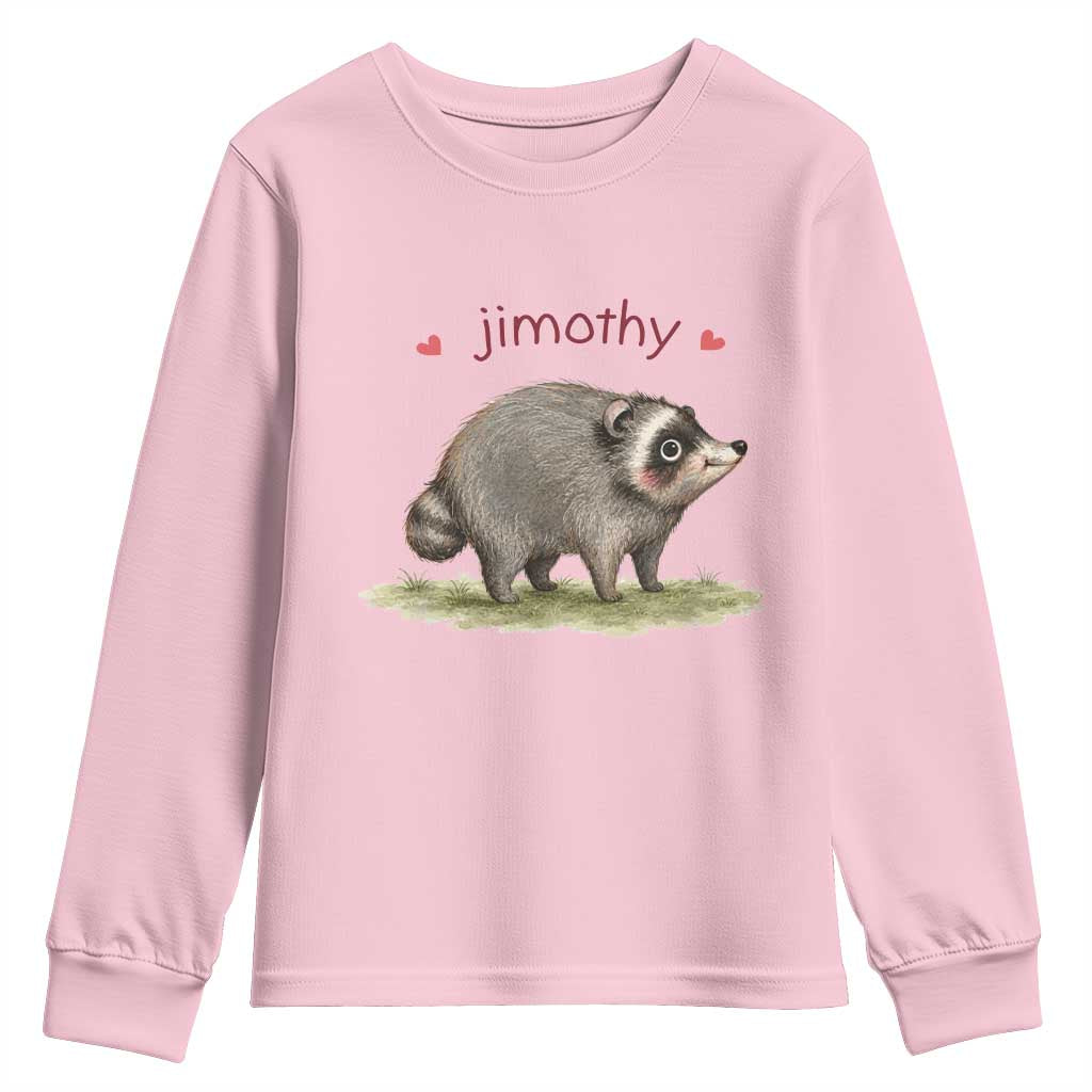 Cute Watercolor Viral Jimothy the Raccoon Youth Sweatshirt Viral Seattle Trash Panda Meme TS02 Light Pink Print Your Wear