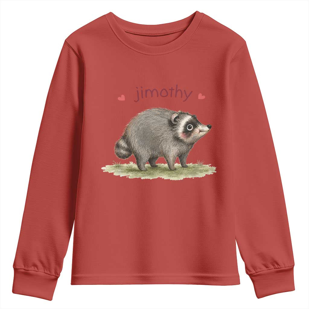 Cute Watercolor Viral Jimothy the Raccoon Youth Sweatshirt Viral Seattle Trash Panda Meme TS02 Red Print Your Wear