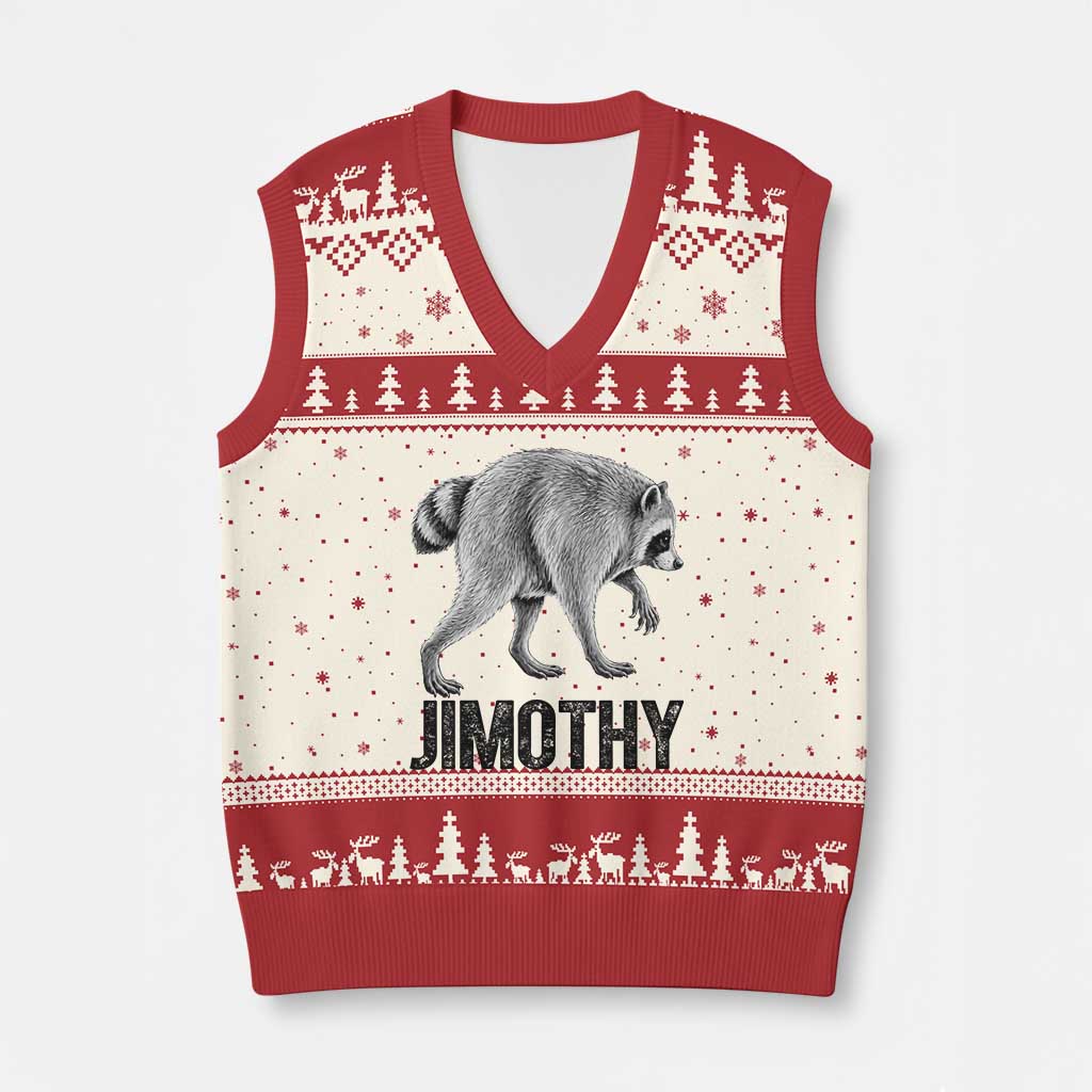Viral Seattle Jimothy the Raccoon V-Neck Knit Sweater Vest Vintage Trash Panda Meme Graphic TS02 Beige Red Print Your Wear