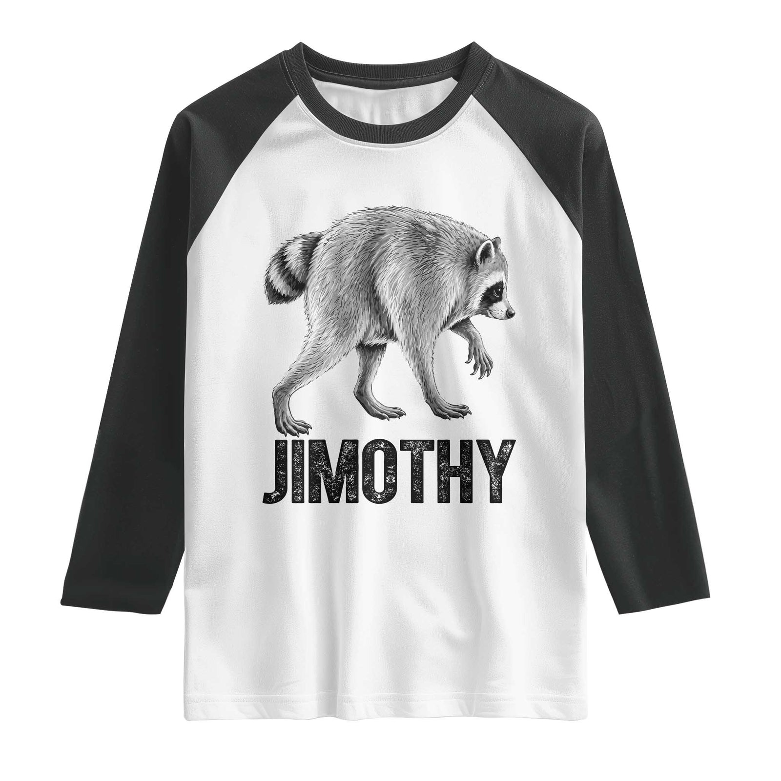 Viral Seattle Jimothy the Raccoon Raglan Shirt Vintage Trash Panda Meme Graphic TS02 White Black Print Your Wear