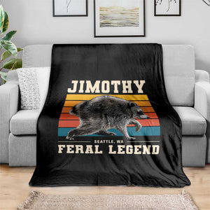 Jimothy from Seattle WA Feral Legend Raccoon Throw Blanket Viral Trash Panda Retro Sunset Strip Graphic