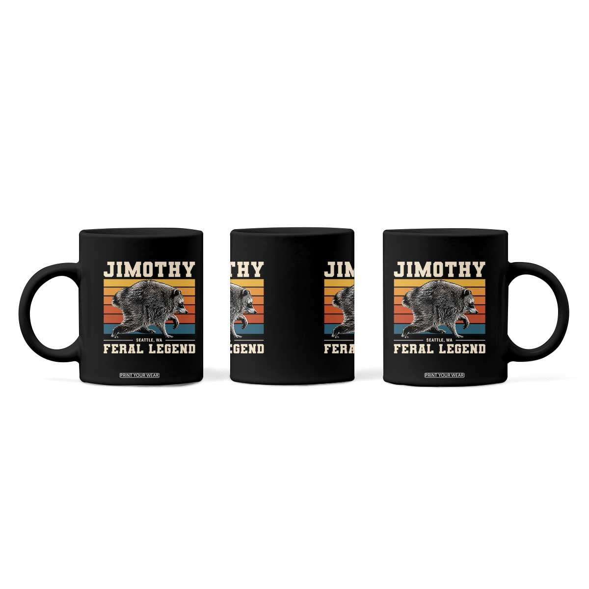 Jimothy from Seattle WA Feral Legend Raccoon Coffee Mug Viral Trash Panda Retro Sunset Strip Graphic