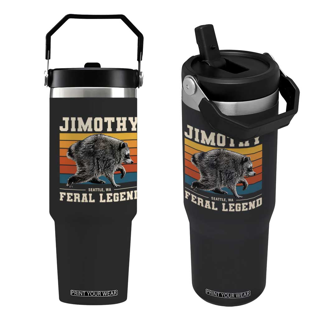 Jimothy from Seattle WA Feral Legend Raccoon Flip Straw Tumbler Viral Trash Panda Retro Sunset Strip Graphic TS02 One Size: 30 oz Black Print Your Wear