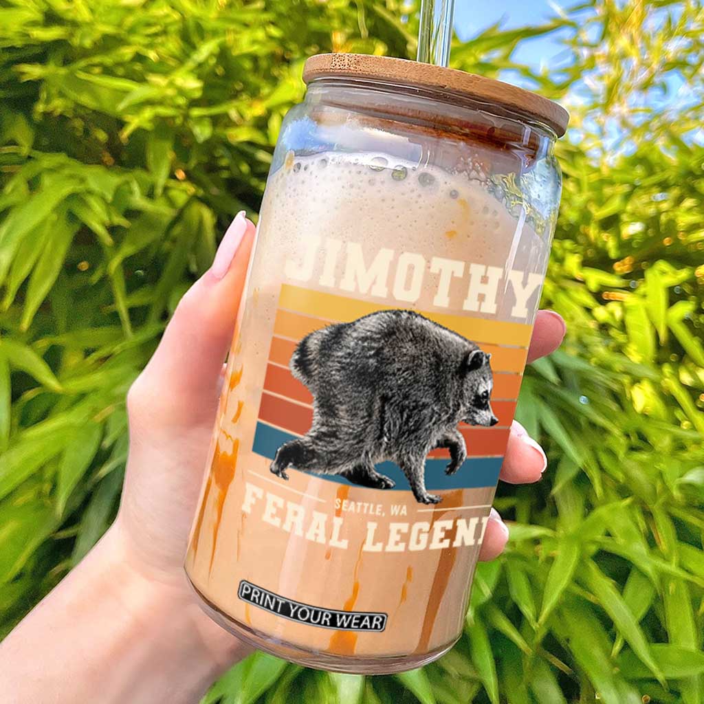 Jimothy from Seattle WA Feral Legend Raccoon Glass Can Viral Trash Panda Retro Sunset Strip Graphic TS02 Black Print Your Wear