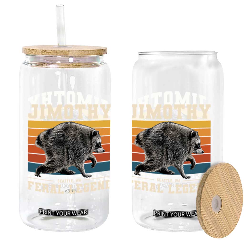 Jimothy from Seattle WA Feral Legend Raccoon Glass Can Viral Trash Panda Retro Sunset Strip Graphic