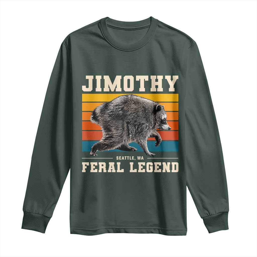 Jimothy from Seattle WA Feral Legend Raccoon Long Sleeve Shirt Viral Trash Panda Retro Sunset Strip Graphic TS02 Dark Forest Green Print Your Wear