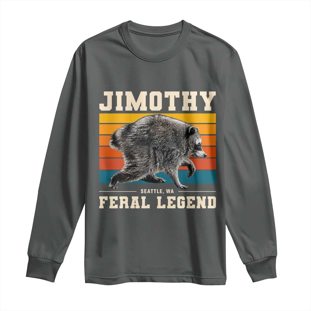 Jimothy from Seattle WA Feral Legend Raccoon Long Sleeve Shirt Viral Trash Panda Retro Sunset Strip Graphic TS02 Dark Heather Print Your Wear
