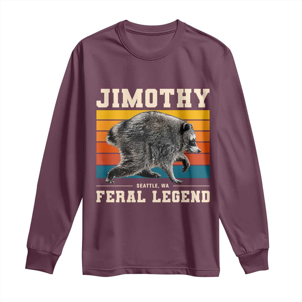 Jimothy from Seattle WA Feral Legend Raccoon Long Sleeve Shirt Viral Trash Panda Retro Sunset Strip Graphic TS02 Maroon Print Your Wear