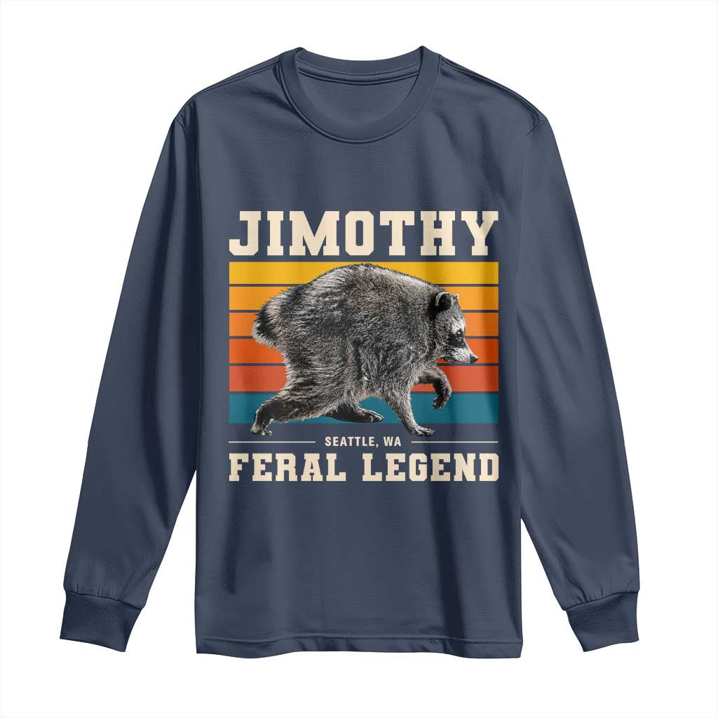 Jimothy from Seattle WA Feral Legend Raccoon Long Sleeve Shirt Viral Trash Panda Retro Sunset Strip Graphic TS02 Navy Print Your Wear