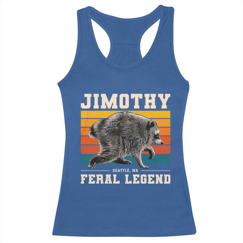 Jimothy from Seattle WA Feral Legend Raccoon Racerback Tank Top Viral Trash Panda Retro Sunset Strip Graphic