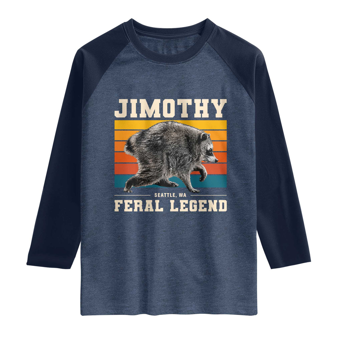 Jimothy from Seattle WA Feral Legend Raccoon Raglan Shirt Viral Trash Panda Retro Sunset Strip Graphic