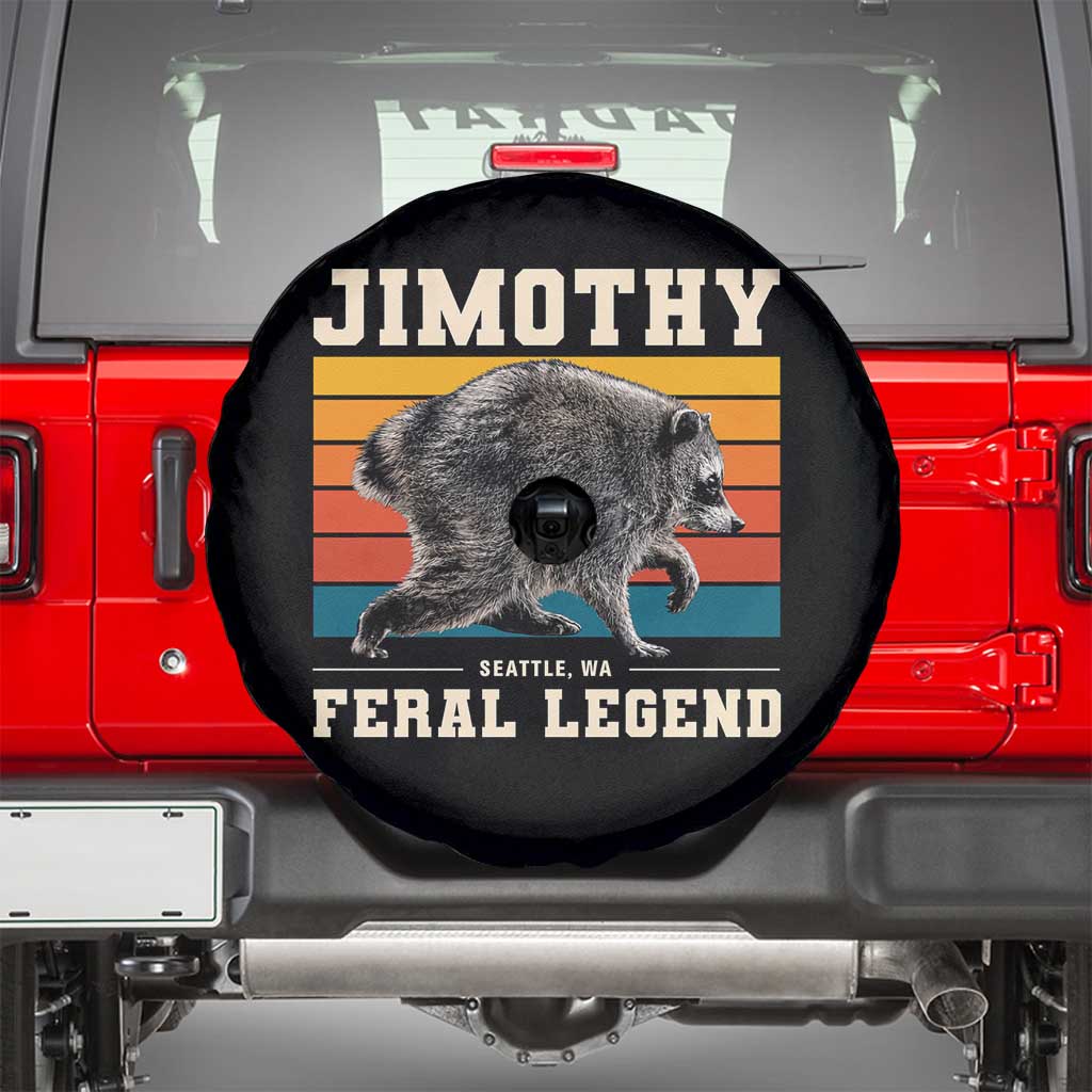 Jimothy from Seattle WA Feral Legend Raccoon Spare Tire Cover Viral Trash Panda Retro Sunset Strip Graphic