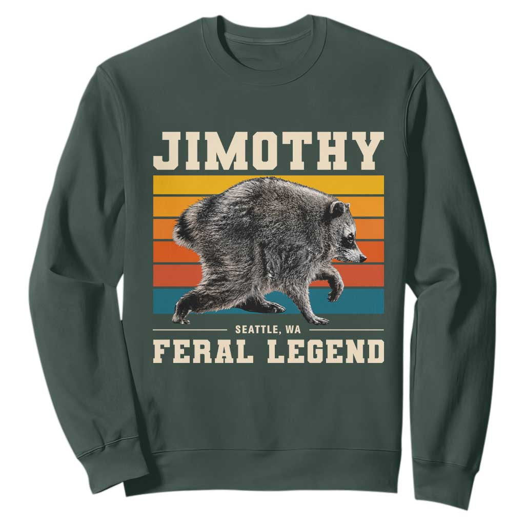 Jimothy from Seattle WA Feral Legend Raccoon Sweatshirt Viral Trash Panda Retro Sunset Strip Graphic TS02 Dark Forest Green Print Your Wear