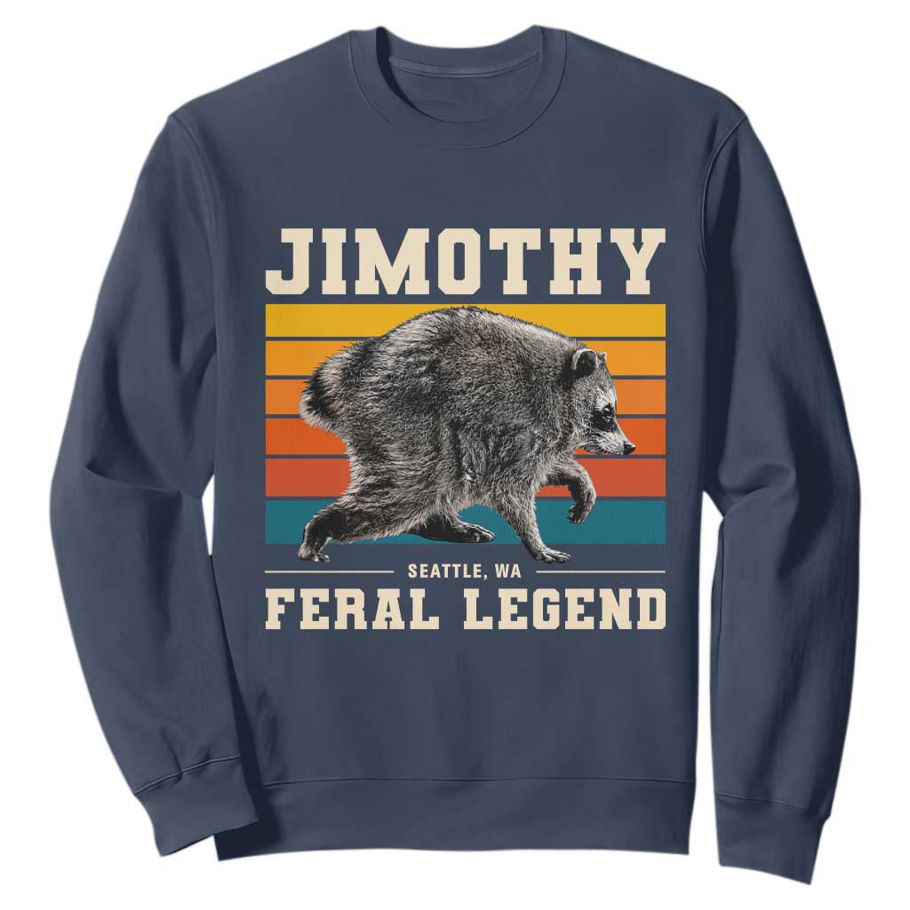 Jimothy from Seattle WA Feral Legend Raccoon Sweatshirt Viral Trash Panda Retro Sunset Strip Graphic TS02 Navy Print Your Wear