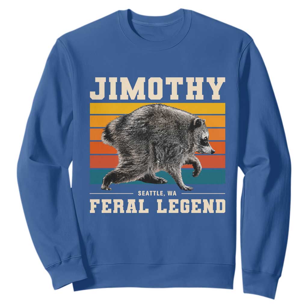 Jimothy from Seattle WA Feral Legend Raccoon Sweatshirt Viral Trash Panda Retro Sunset Strip Graphic TS02 Royal Blue Print Your Wear