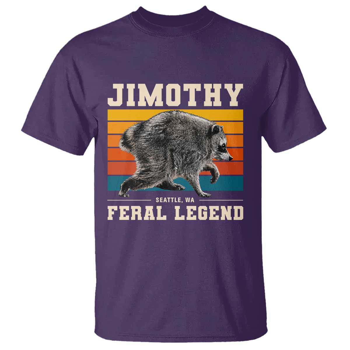 Jimothy from Seattle WA Feral Legend Raccoon T Shirt Viral Trash Panda Retro Sunset Strip Graphic TS02 Purple Print Your Wear