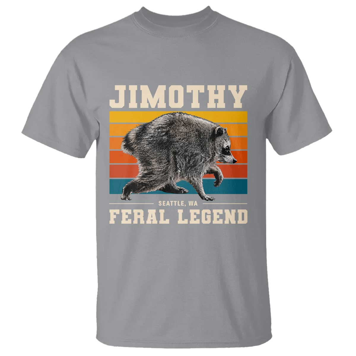 Jimothy from Seattle WA Feral Legend Raccoon T Shirt Viral Trash Panda Retro Sunset Strip Graphic TS02 Sport Gray Print Your Wear