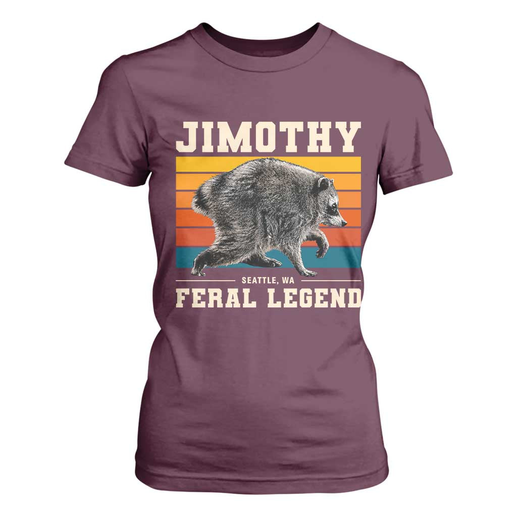 Jimothy from Seattle WA Feral Legend Raccoon T Shirt For Women Viral Trash Panda Retro Sunset Strip Graphic TS02 Maroon Print Your Wear