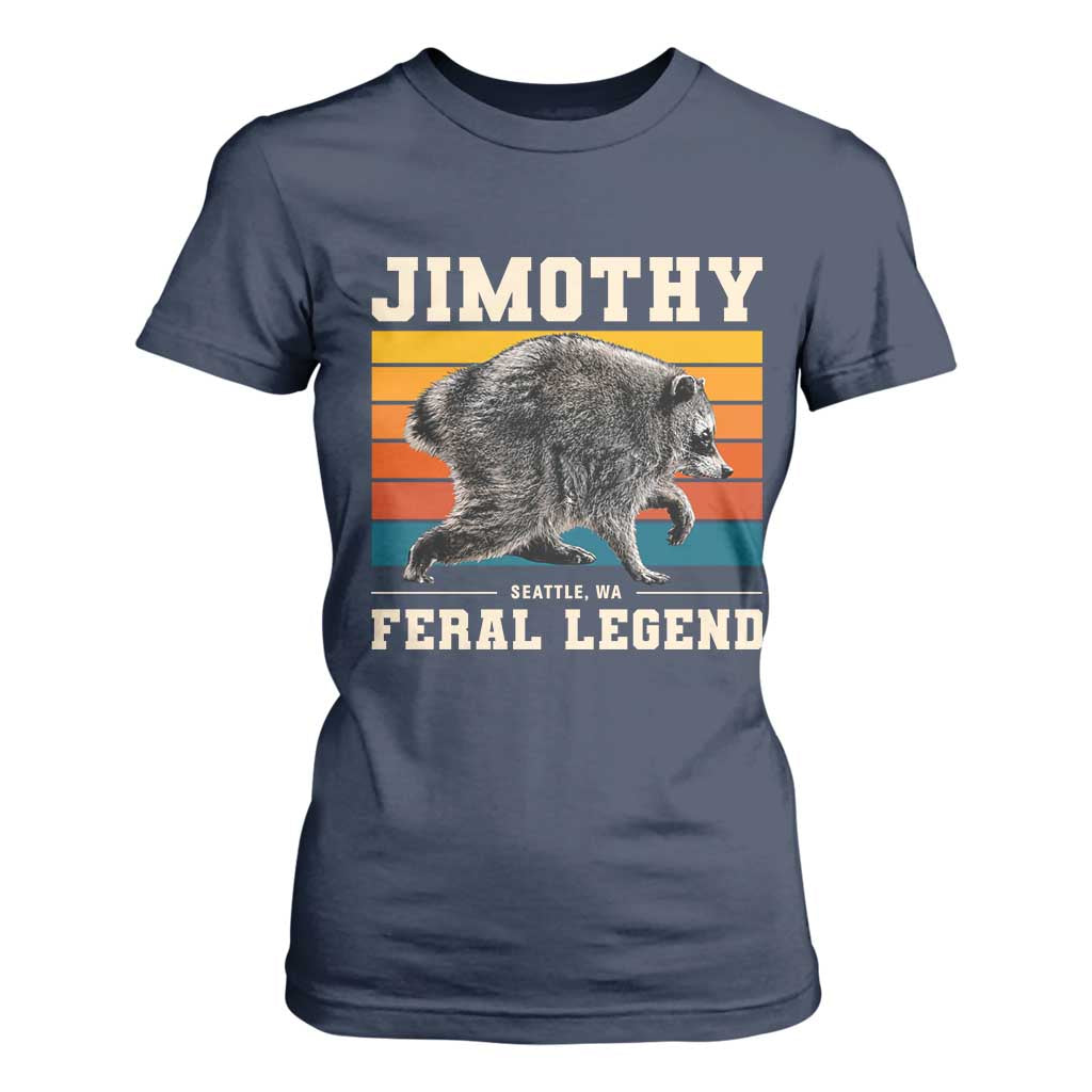 Jimothy from Seattle WA Feral Legend Raccoon T Shirt For Women Viral Trash Panda Retro Sunset Strip Graphic TS02 Navy Print Your Wear